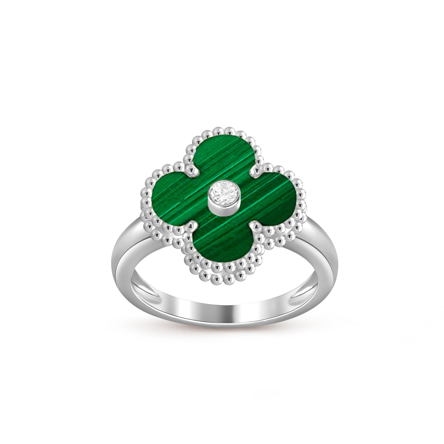 [Leaves]LUCKY CLOVER DIAMOND-ACCENT WHITE GOLD RING COLLECTION