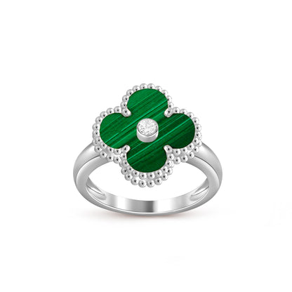 [Leaves]LUCKY CLOVER DIAMOND-ACCENT WHITE GOLD RING COLLECTION