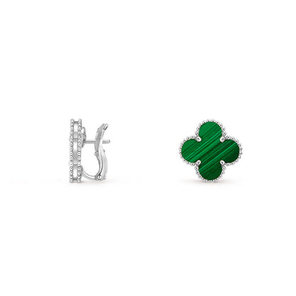 [Leaves]15MM CLOVER FLOWER STUD EARRINGS WHITE GOLD COLLECTION