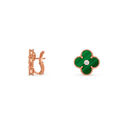 [Leaves]15MM CLOVER FLOWER STUD EARRINGS DIAMOND-ROSE GOLD COLLECTION
