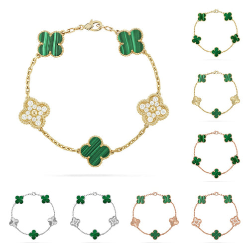 [Leaves]LUCKY CLOVER 5-MOTIF BRACELET - MALACHITE COLLECTION