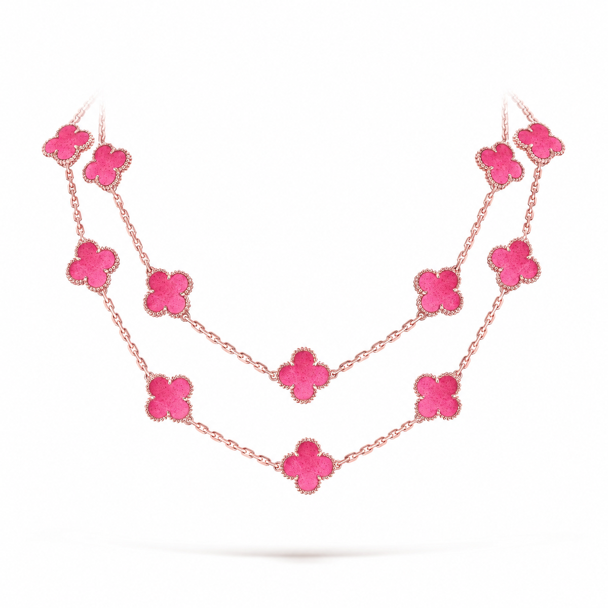 [Leaves] NEW CLOVER 20 MOTIFS PINK ENAMEL NECKLACE