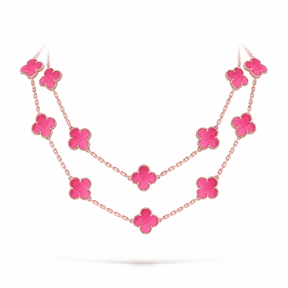 [Leaves] NEW CLOVER 20 MOTIFS PINK ENAMEL NECKLACE