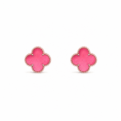 [Leaves]NEW CLOVER 15MM PINK ENAMEL STUD EARRINGS
