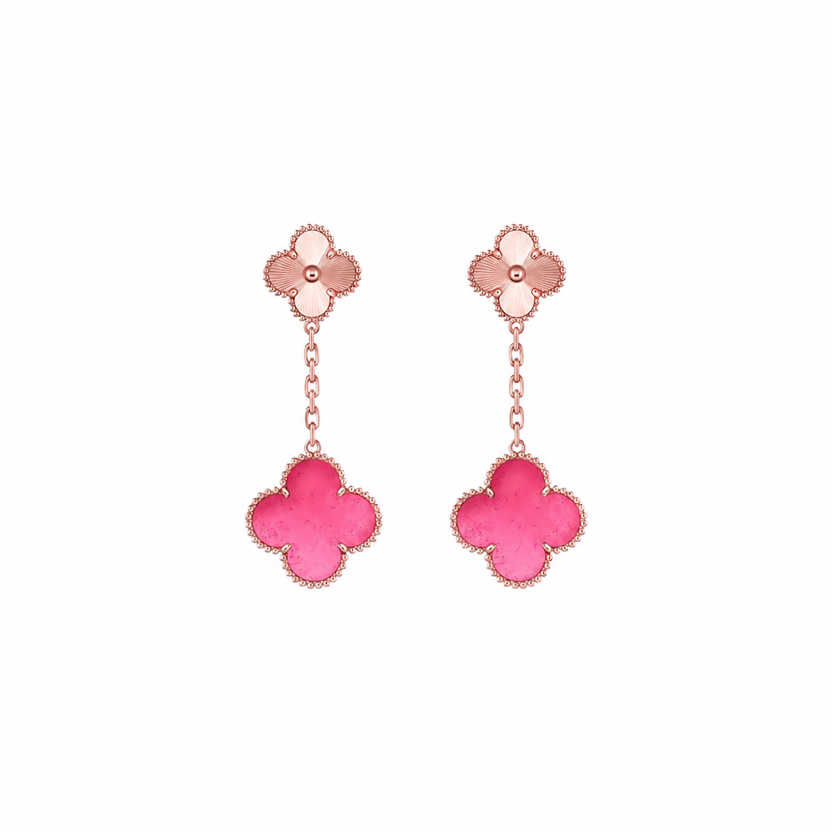 [Leaves]NEW CLOVER 2 MOTIF PINK ENAMEL EARRINGS