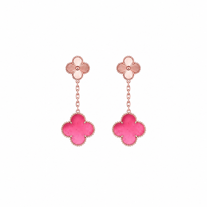 [Leaves]NEW CLOVER 2 MOTIF PINK ENAMEL EARRINGS