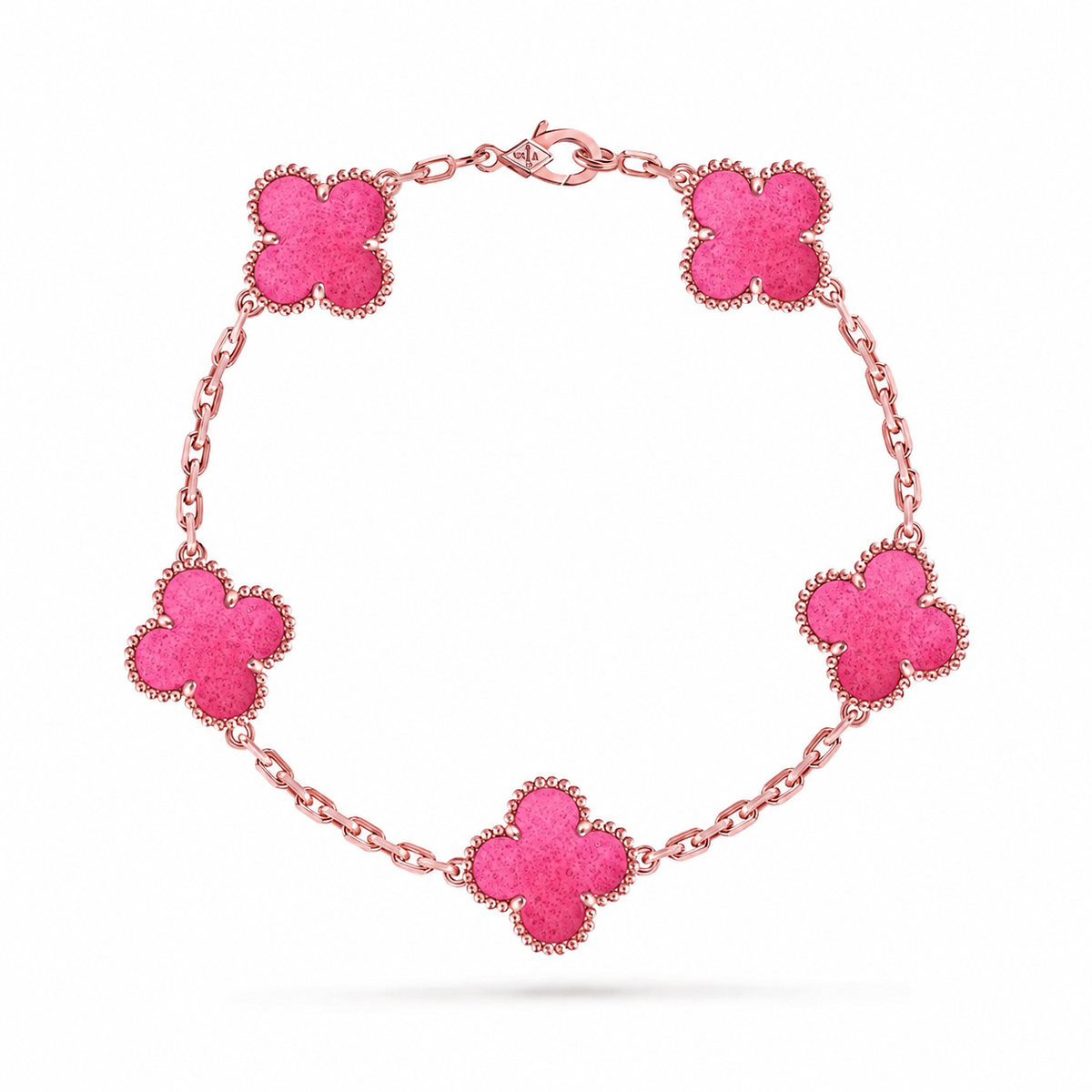 [Leaves]NEW CLOVER 5 MOTIFS PINK ENAMEL BRACELET