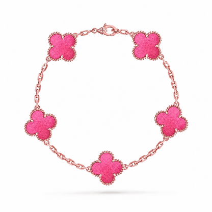 [Leaves]NEW CLOVER 5 MOTIFS PINK ENAMEL BRACELET