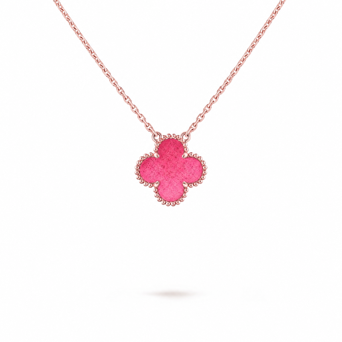 [Leaves] NEW CLOVER 15MM PINK ENAMEL NECKLACE