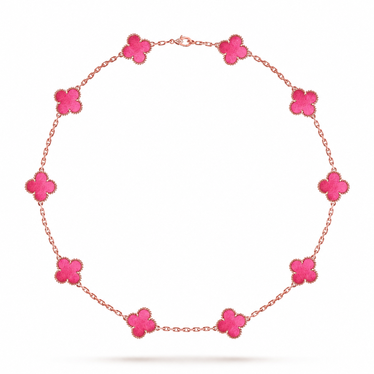 [Leaves]NEW CLOVER 10 MOTIFS PINK ENAMEL NECKLACE