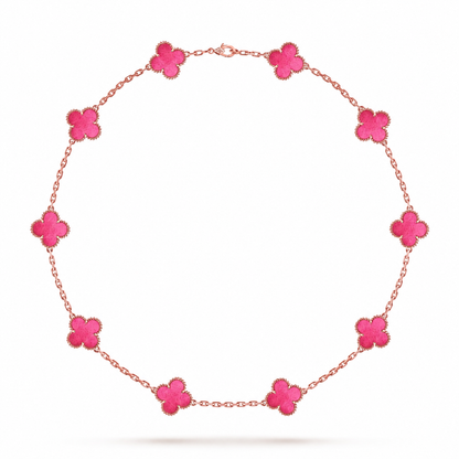 [Leaves]NEW CLOVER 10 MOTIFS PINK ENAMEL NECKLACE