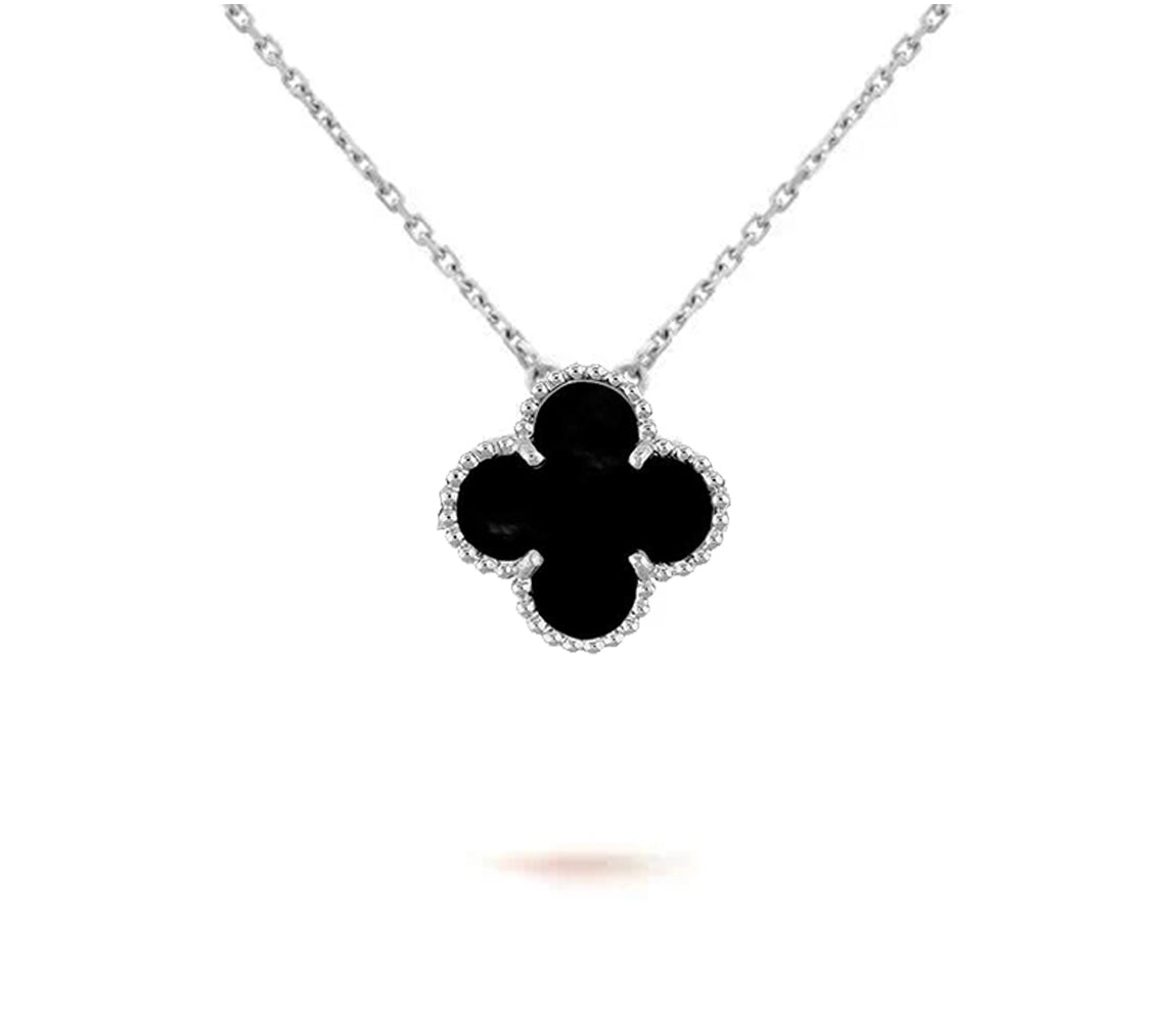 [Leaves]15MM CLOVER FLOWER PENDANT NECKLACE WHITE GOLD COLLECTION