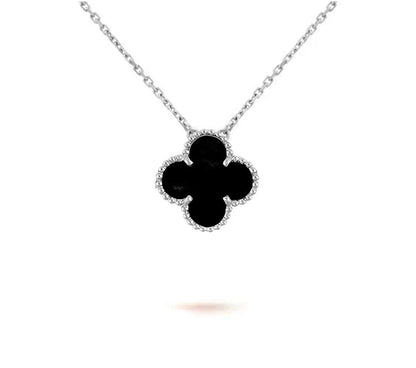 [Leaves]15MM CLOVER FLOWER PENDANT NECKLACE WHITE GOLD COLLECTION