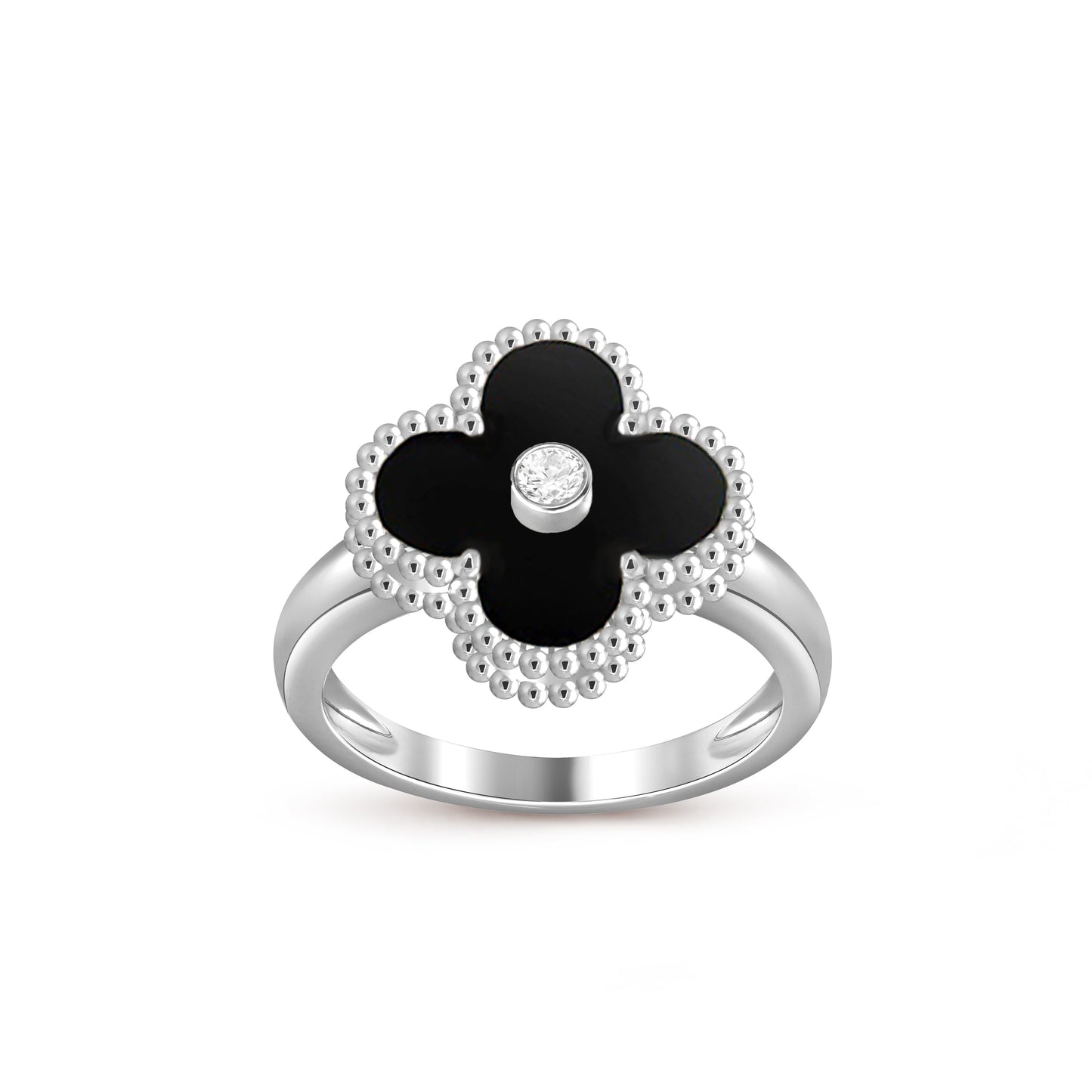 [Leaves]LUCKY CLOVER DIAMOND-ACCENT WHITE GOLD RING COLLECTION