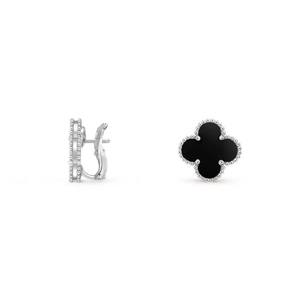 [Leaves]15MM CLOVER FLOWER STUD EARRINGS WHITE GOLD COLLECTION