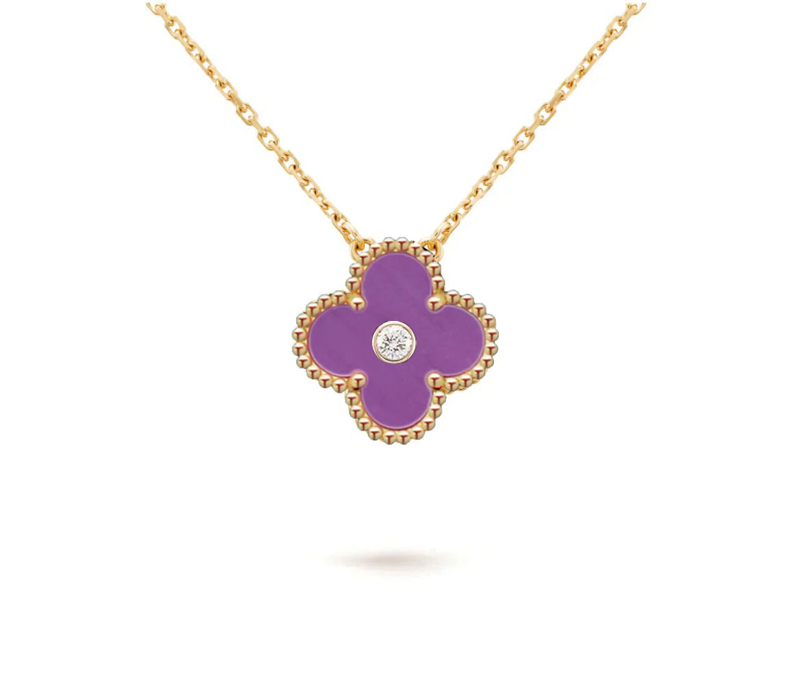 [Leaves]15MM CLOVER FLOWER DIAMOND PENDANT NECKLACE COLLECTION