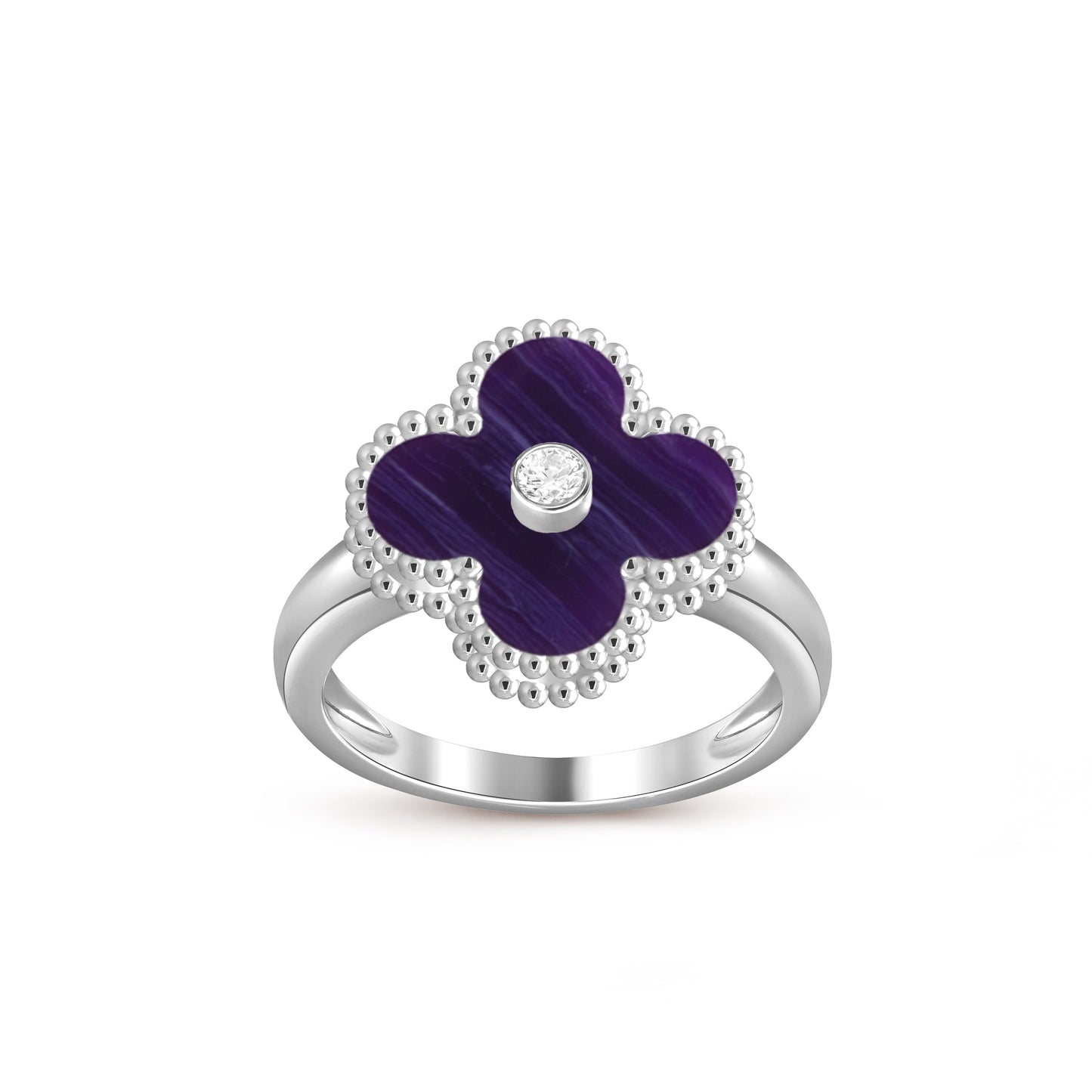 [Leaves]LUCKY CLOVER DIAMOND-ACCENT WHITE GOLD RING COLLECTION