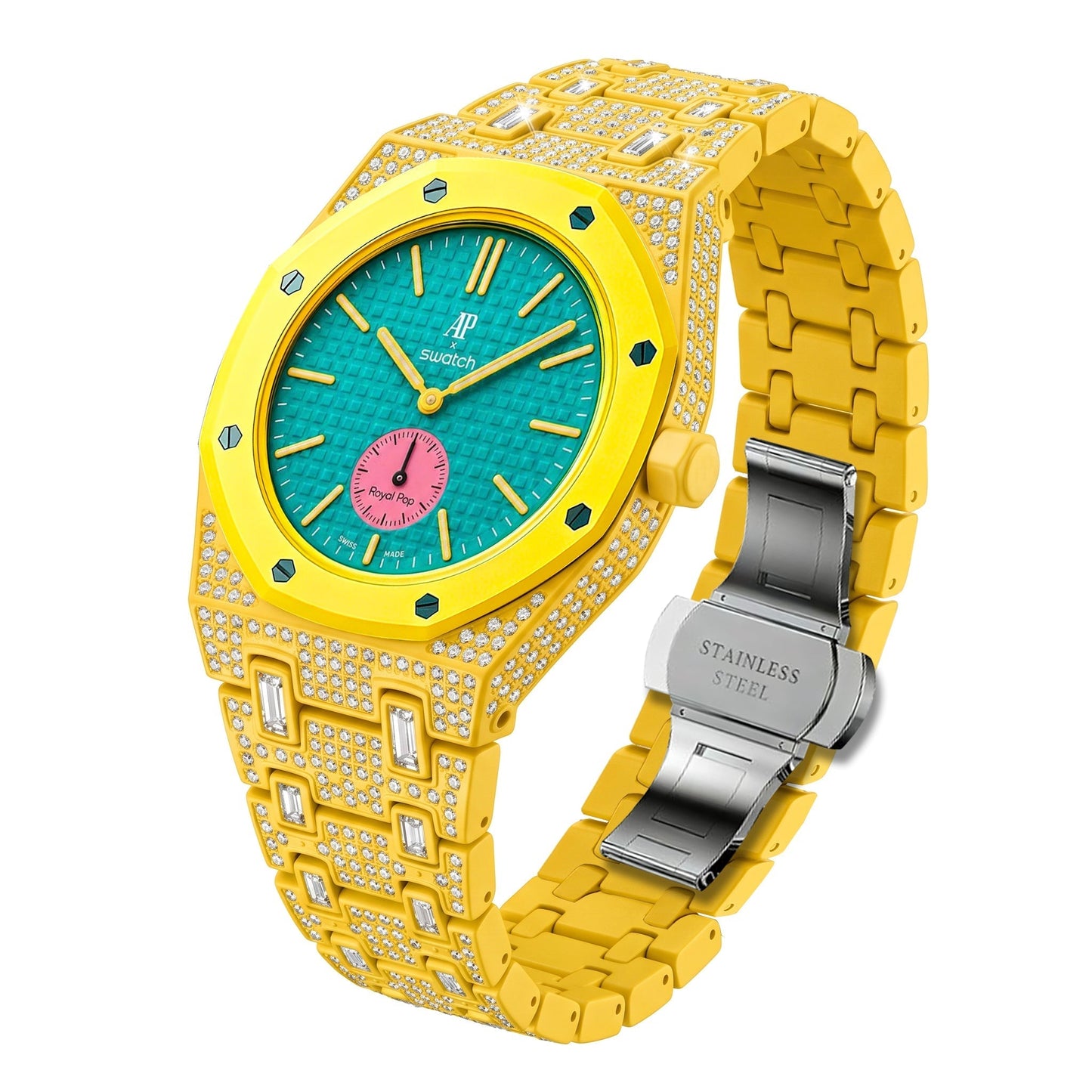 [Leaves]Royal Oak Pop Exclusive Bioceramic Case & Bioceramic Strap Full Diamond