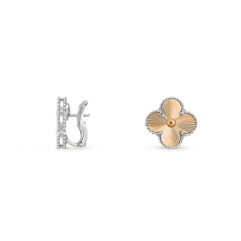[Leaves]15MM CLOVER FLOWER STUD EARRINGS WHITE GOLD COLLECTION