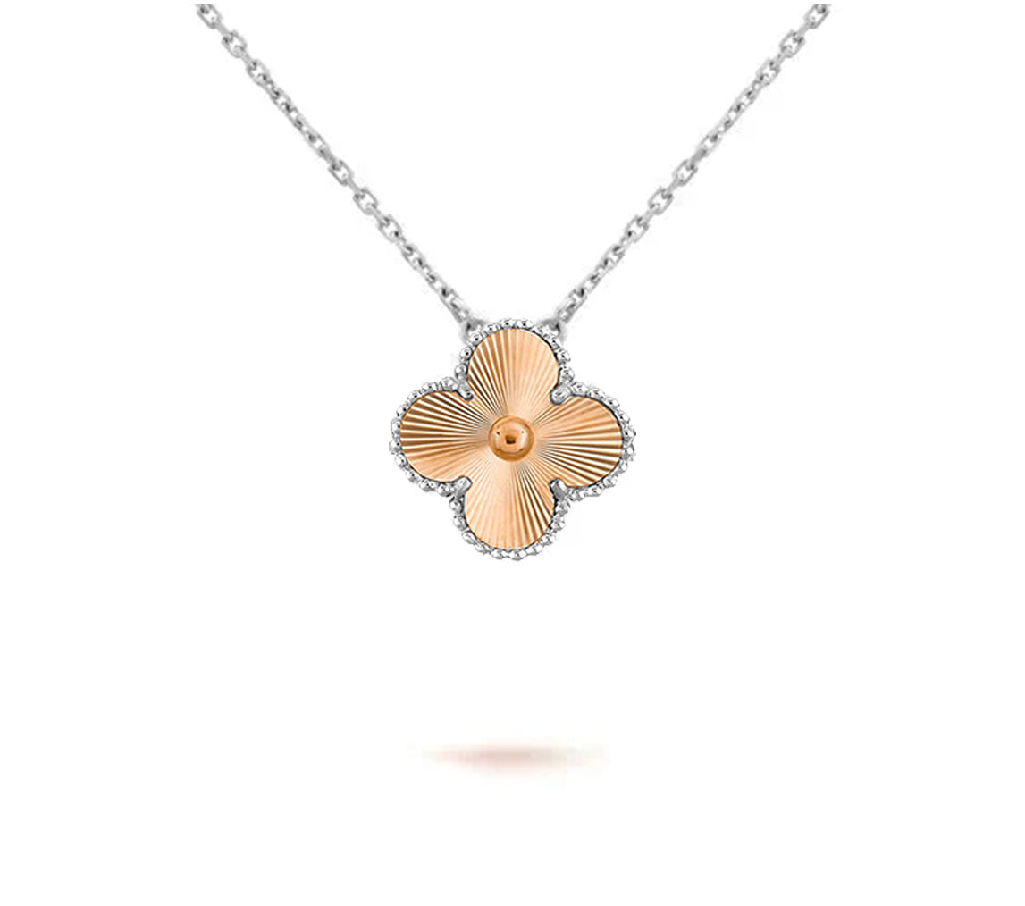[Leaves]15MM CLOVER FLOWER PENDANT NECKLACE WHITE GOLD COLLECTION