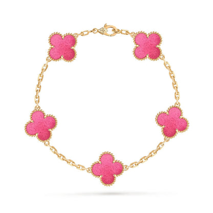 [Leaves]NEW CLOVER 5 MOTIFS PINK ENAMEL BRACELET