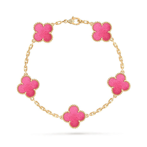 [Leaves]NEW CLOVER 5 MOTIFS PINK ENAMEL BRACELET
