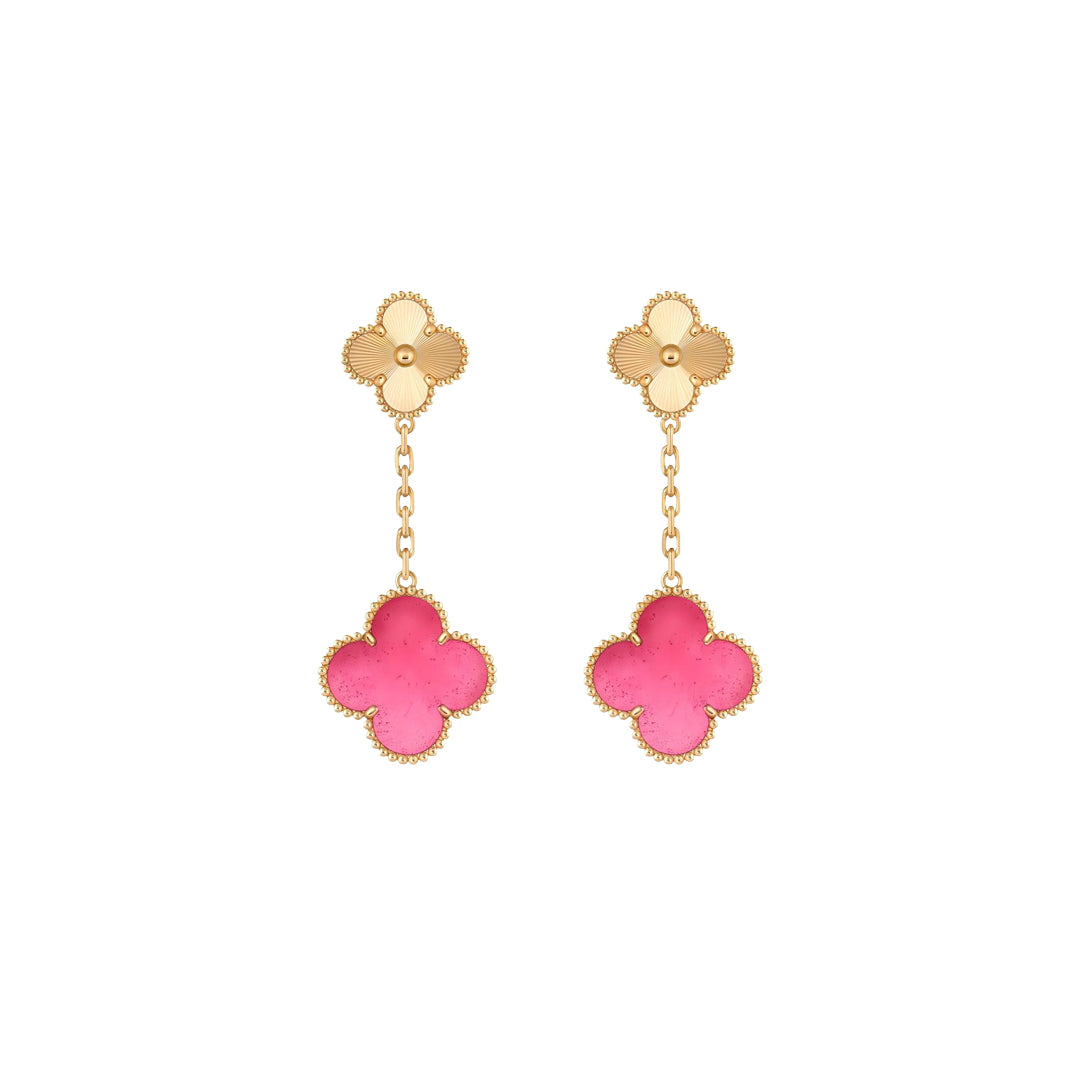 [Leaves]NEW CLOVER 2 MOTIF PINK ENAMEL EARRINGS