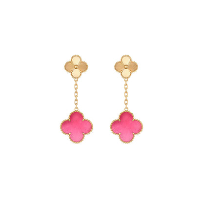 [Leaves]NEW CLOVER 2 MOTIF PINK ENAMEL EARRINGS