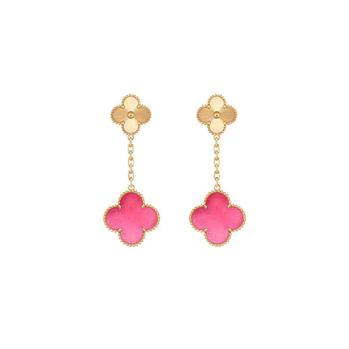 [Leaves]NEW CLOVER 2 MOTIF PINK ENAMEL EARRINGS