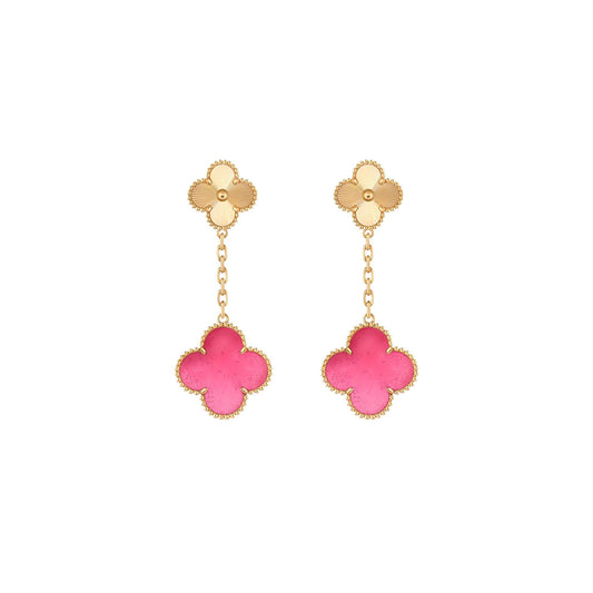 [Leaves]NEW CLOVER 2 MOTIF PINK ENAMEL EARRINGS