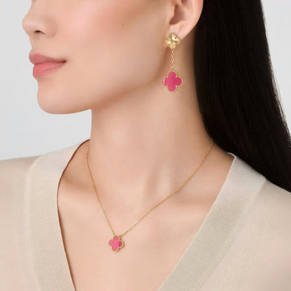 [Leaves] NEW CLOVER 15MM PINK ENAMEL NECKLACE