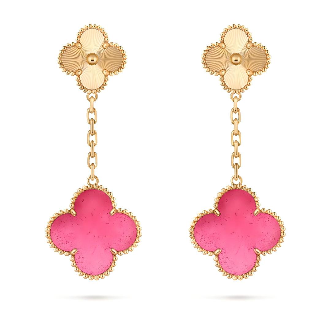 [Leaves]NEW CLOVER 2 MOTIF PINK ENAMEL EARRINGS