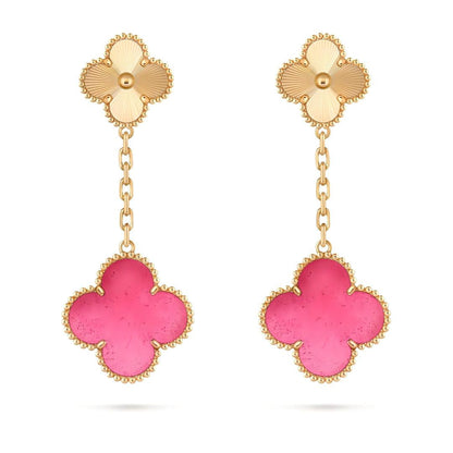 [Leaves]NEW CLOVER 2 MOTIF PINK ENAMEL EARRINGS