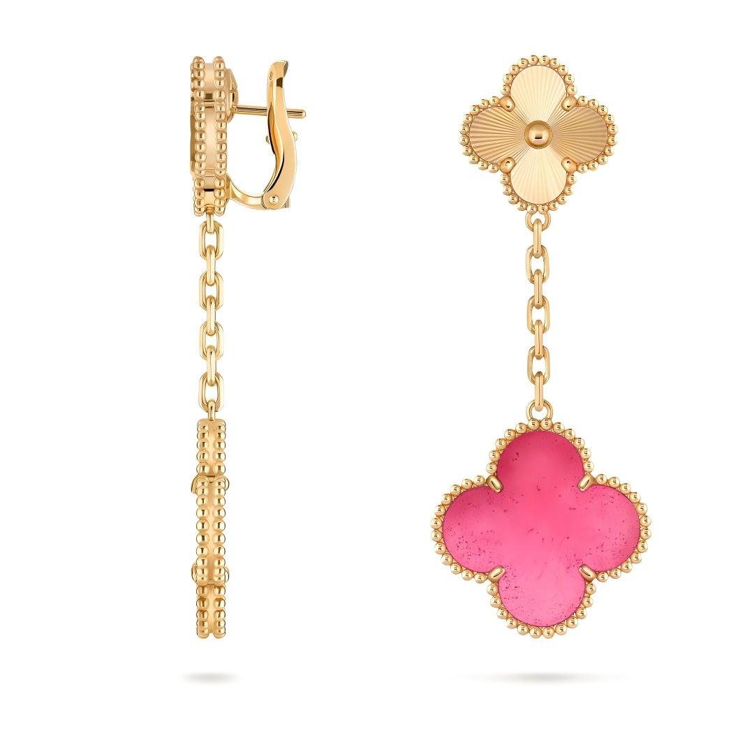 [Leaves]NEW CLOVER 2 MOTIF PINK ENAMEL EARRINGS
