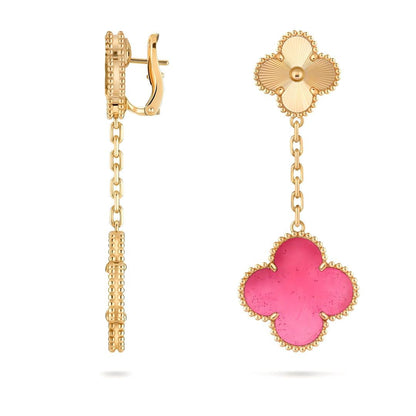 [Leaves]NEW CLOVER 2 MOTIF PINK ENAMEL EARRINGS