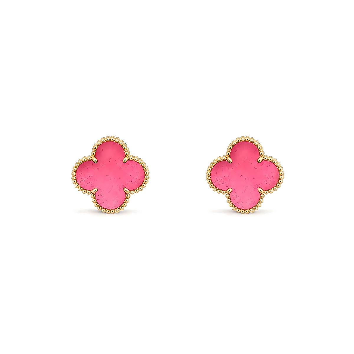 [Leaves]NEW CLOVER 15MM PINK ENAMEL STUD EARRINGS
