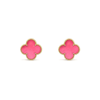 [Leaves]NEW CLOVER 15MM PINK ENAMEL STUD EARRINGS