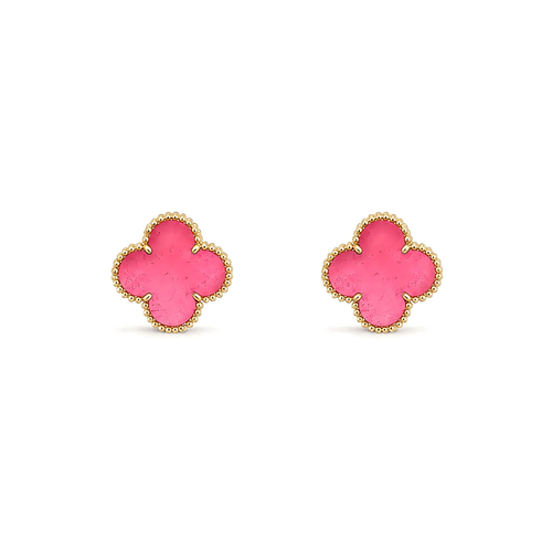 [Leaves]NEW CLOVER 15MM PINK ENAMEL STUD EARRINGS