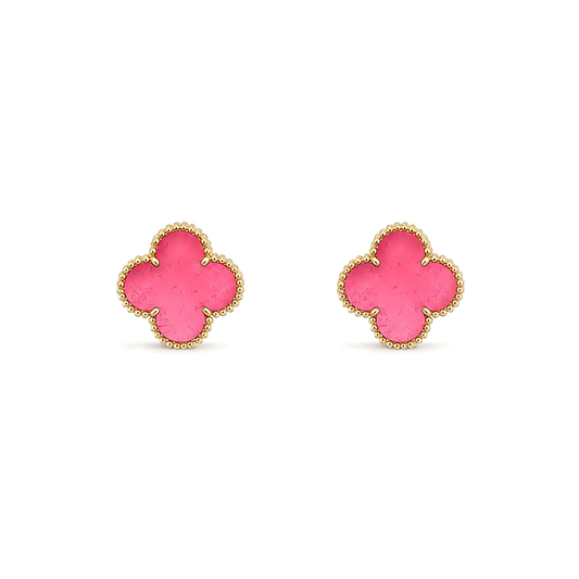 [Leaves]NEW CLOVER 15MM PINK ENAMEL STUD EARRINGS