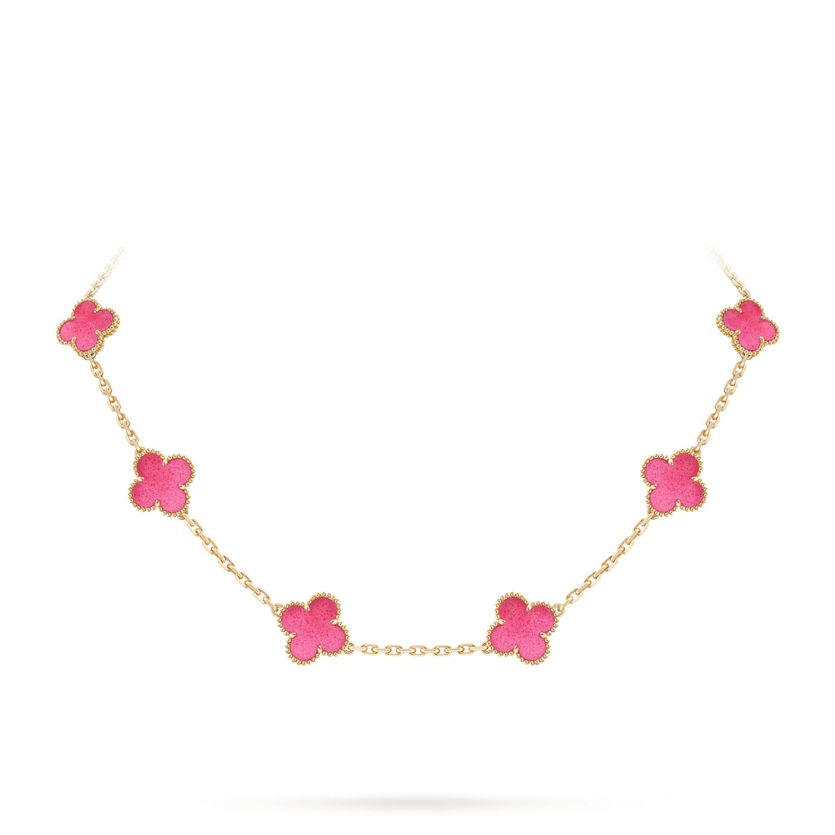 [Leaves]NEW CLOVER 10 MOTIFS PINK ENAMEL NECKLACE