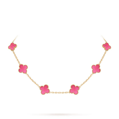 [Leaves]NEW CLOVER 10 MOTIFS PINK ENAMEL NECKLACE