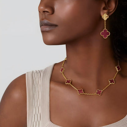 [Leaves]NEW CLOVER 10 MOTIFS PINK ENAMEL NECKLACE