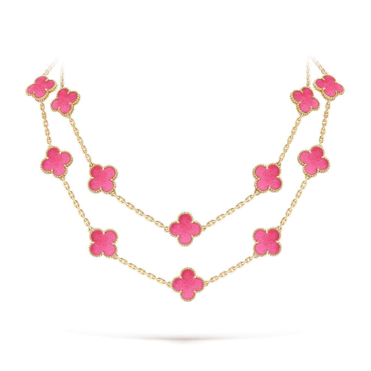 [Leaves] NEW CLOVER 20 MOTIFS PINK ENAMEL NECKLACE