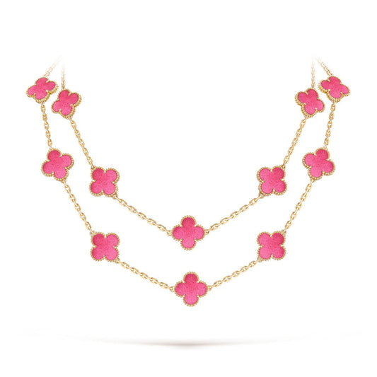 [Leaves] NEW CLOVER 20 MOTIFS PINK ENAMEL NECKLACE