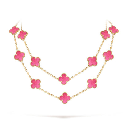 [Leaves] NEW CLOVER 20 MOTIFS PINK ENAMEL NECKLACE