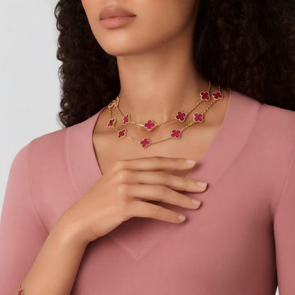 [Leaves] NEW CLOVER 20 MOTIFS PINK ENAMEL NECKLACE