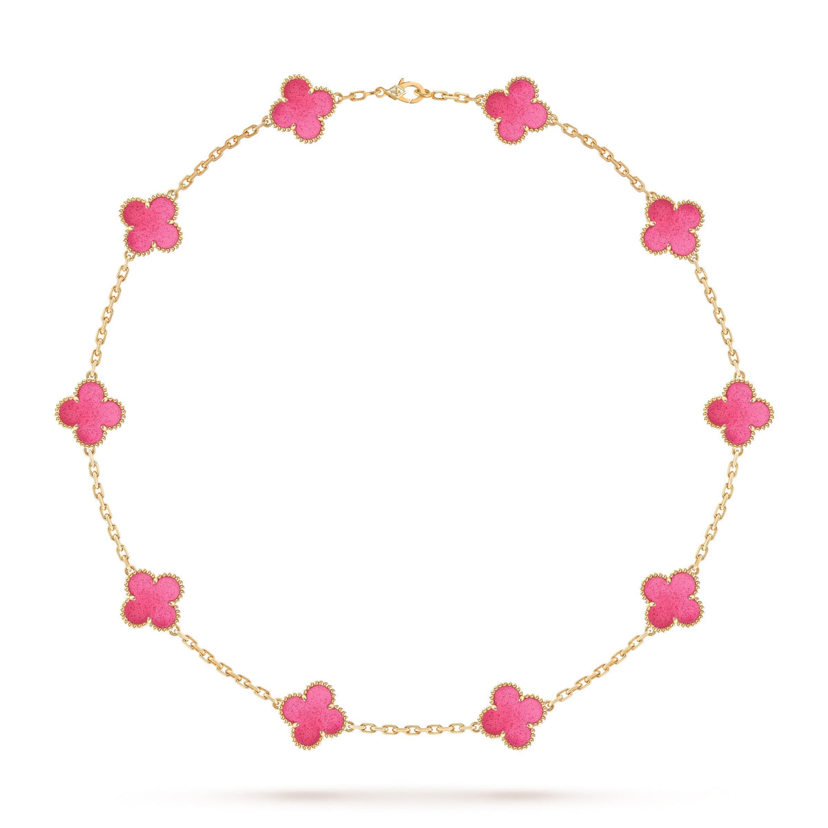 [Leaves]NEW CLOVER 10 MOTIFS PINK ENAMEL NECKLACE