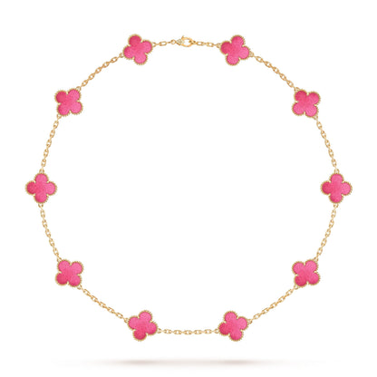 [Leaves]NEW CLOVER 10 MOTIFS PINK ENAMEL NECKLACE