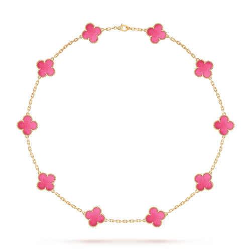 [Leaves]NEW CLOVER 10 MOTIFS PINK ENAMEL NECKLACE