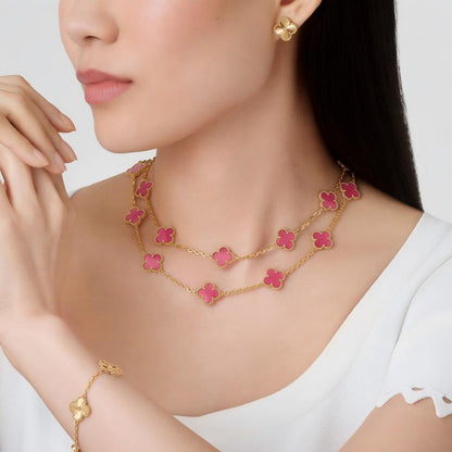 [Leaves] NEW CLOVER 20 MOTIFS PINK ENAMEL NECKLACE